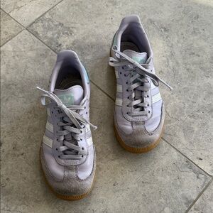 Adidas White and Purple Sambas with Gum Sole